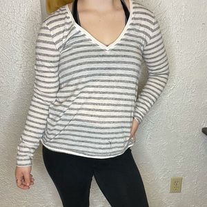Victoria secret Grey and white stripped v neck long sleeve shirt
